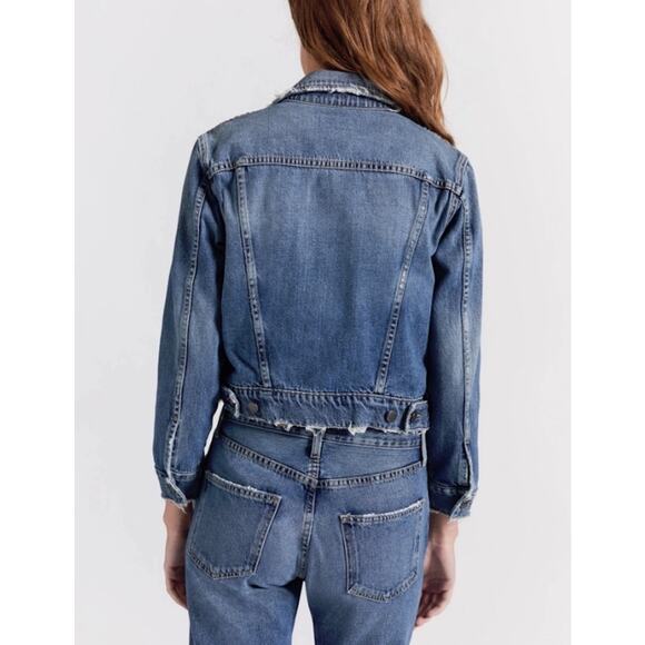 Current/Elliott The Baby Denim Trucker Jean Jacket Grassland Women's Size 0 NWT - Picture 2 of 9